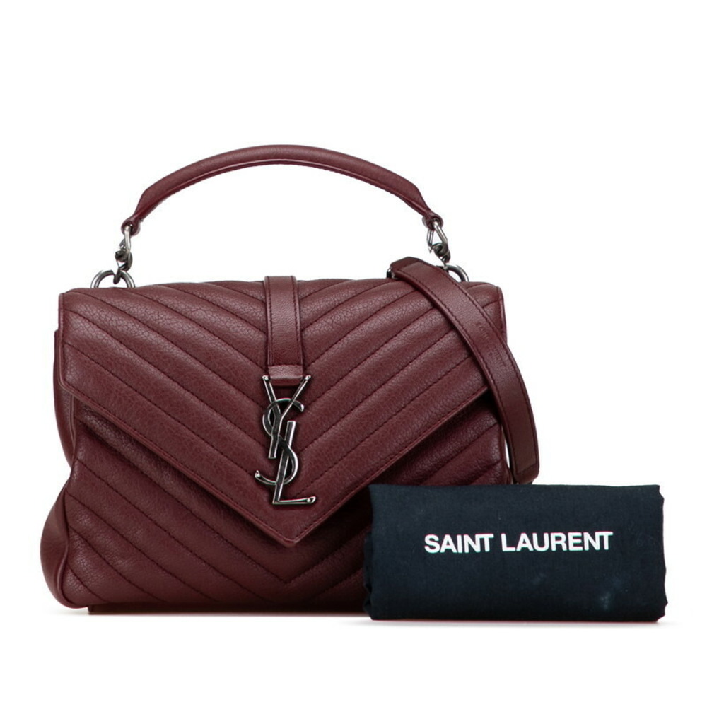 Saint Laurent YSL logo college bag handbag shoulder Wine Red red silver leather - Picture 9 of 9